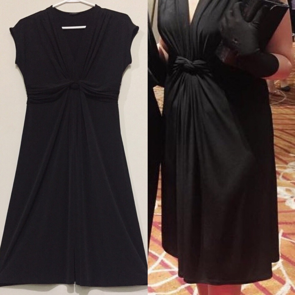 Esprit A Line V-neck Midi Black Dress Sz S